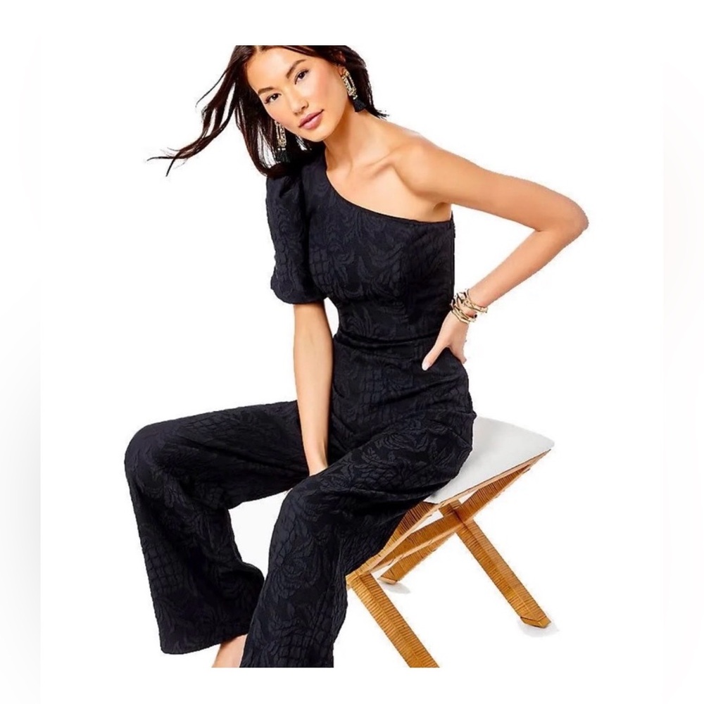 Lilly Pulitzer Women's Brialyn One-Shoulder Jumpsuit Onyx Pineapple Jacquard 16
